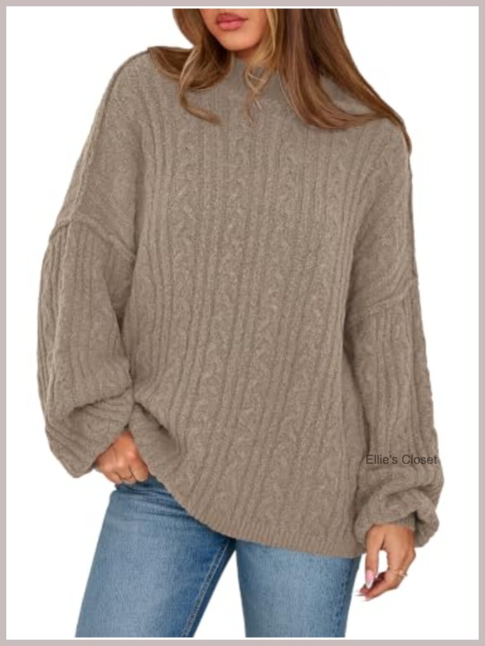 Cable Knit Oversized Crewneck Sweater Exposed Seam Pullover